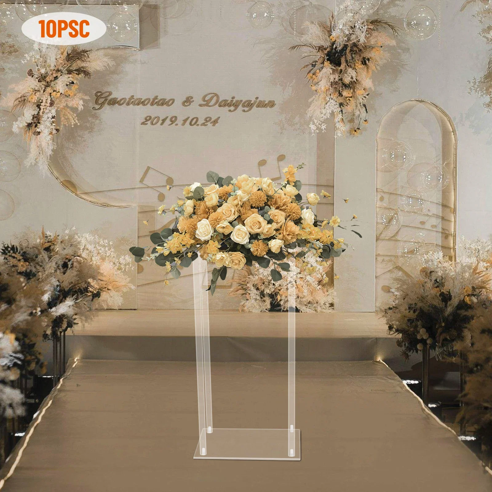 Acrylic Flower Vase 10 Pack Clear Centerpiece Stand for Wedding Reception Table Decoration Display Rack Floral Wedding Decoratio