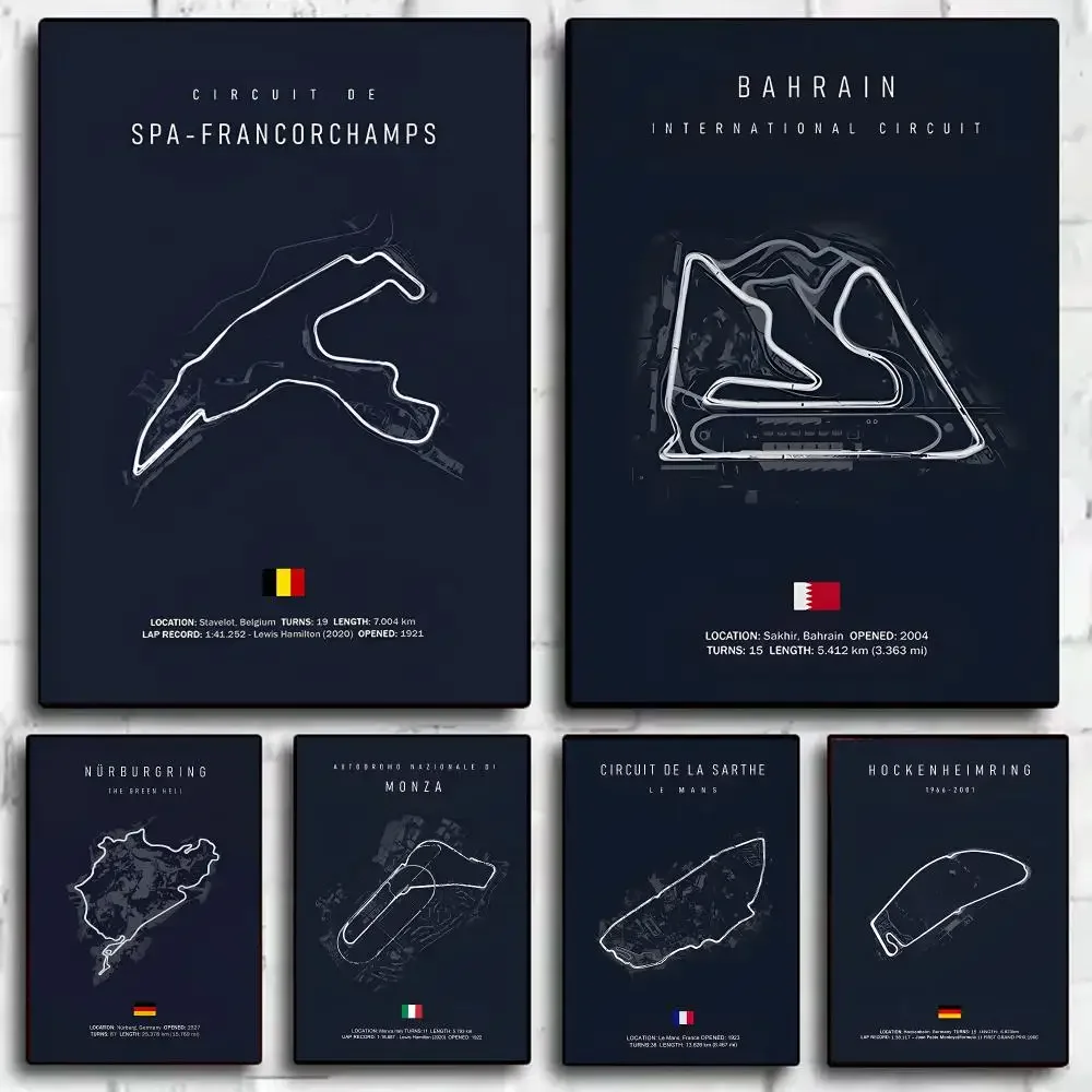 Racing Track Nurburgring Monaco Imola Poster Decorative Wall Sticker Mural Photo Print for Bedroom Living Room Hallway Home