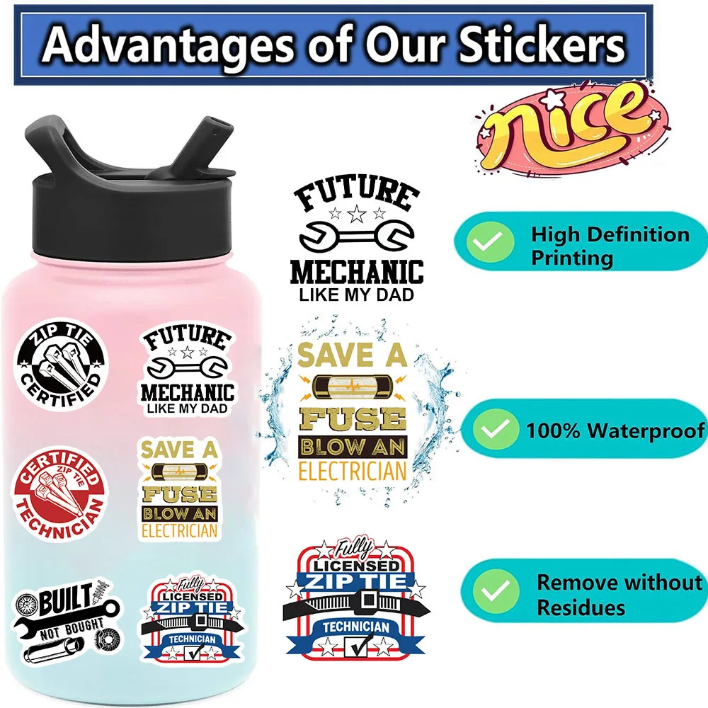 65PCS Funny Technician Mechanic Electrician Sticker Helmet Notebook Decor Notebook Stationary Graffiti Stickers