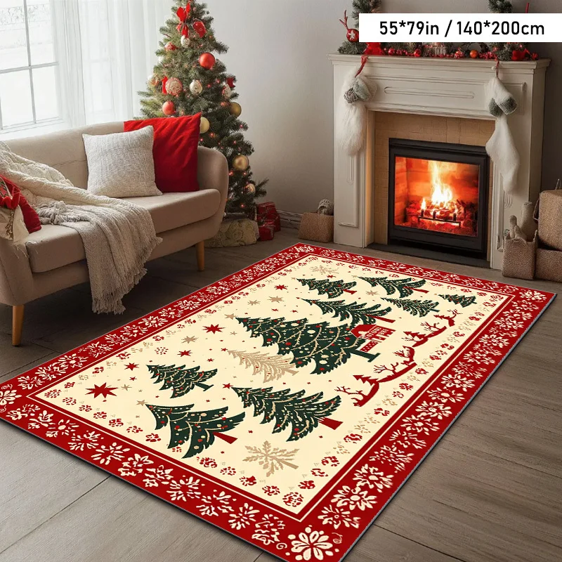 1pc Modern Pine Print Area Rug, All Season Use, for Living Room, Bedroom, Entryway, Dining Room, Balcony