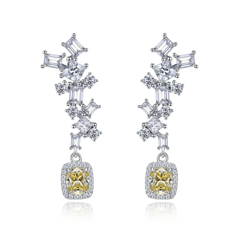 S925 sterling silver yellow diamond earrings, one carat ins, hot selling in Europe and America, long 5 * 6 earrings, hot selling