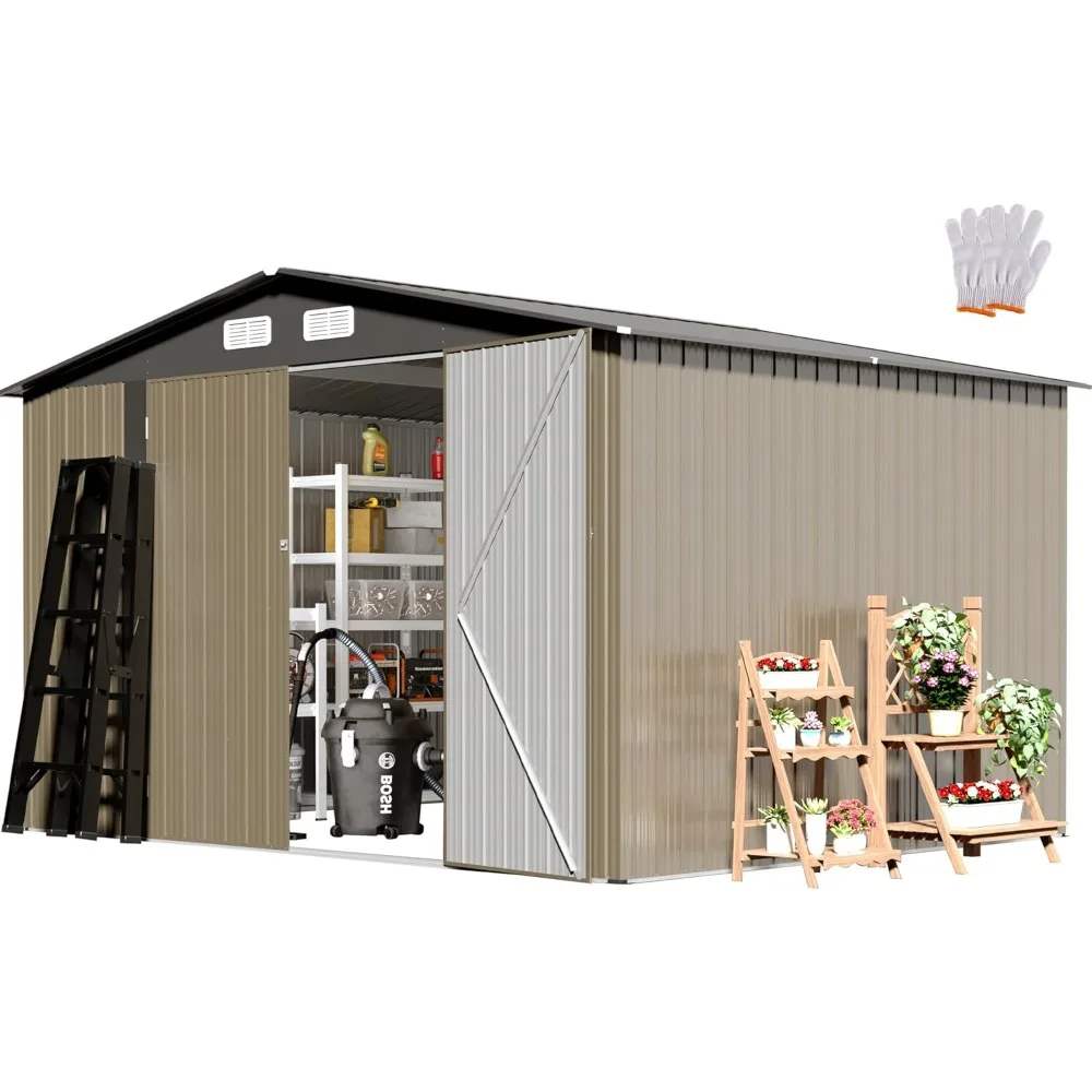 

10 × 8FT metal storage shed with lockable door, waterproof shed for outdoor use, tool shed with windows, suitable for bicycles