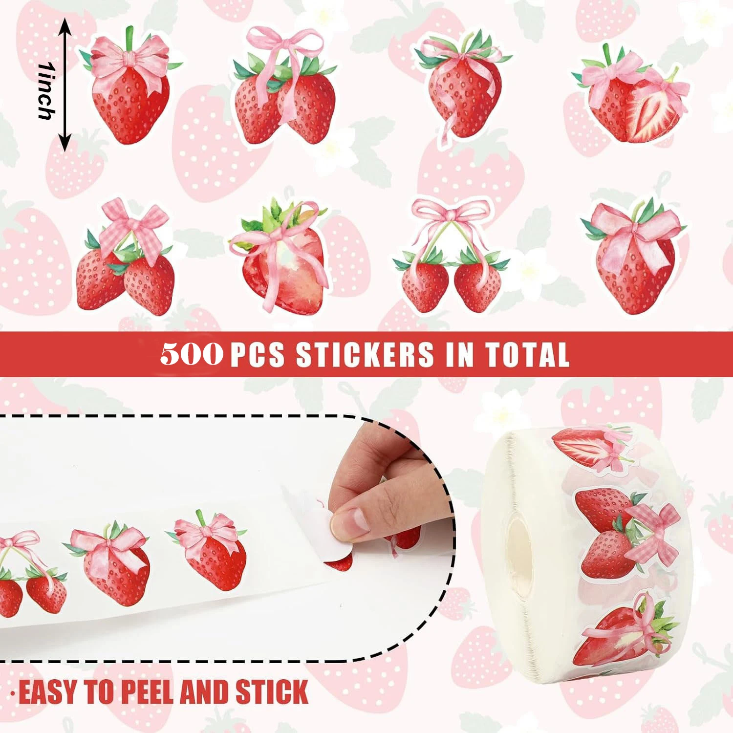 100-500pcs Pink Strawberry Stickers Baking Birthday Wedding Party Gift Wrapping Label Scrapbook Stationery Stickers