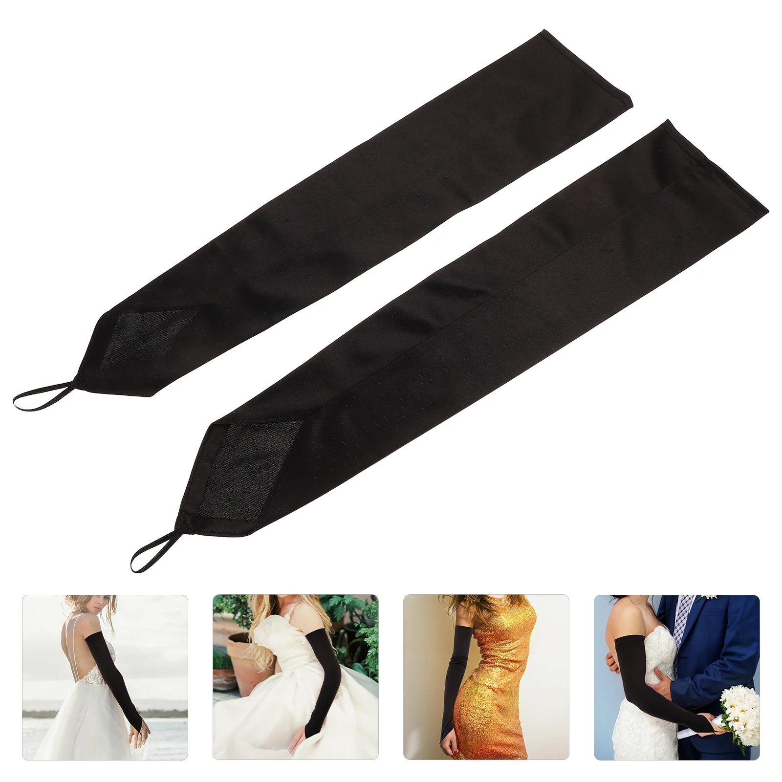 

Black Elbow Long Vintage Satin Fingerless Gloves Bridal Wedding Party Long Gloves Women Formal Bridal Glove