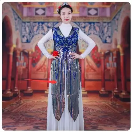 Xinjiang Dance Red Sequins Women's Long Vest