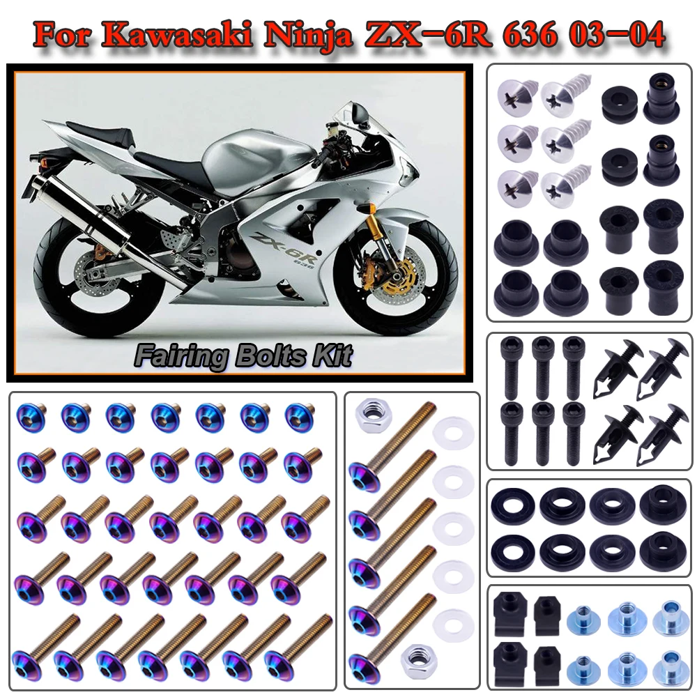 For Kawasaki Ninja ZX-6R 636 2003-2004 Motorcycle Stainless Complete Bodywork Fairing Bolt Kit Screws Clip