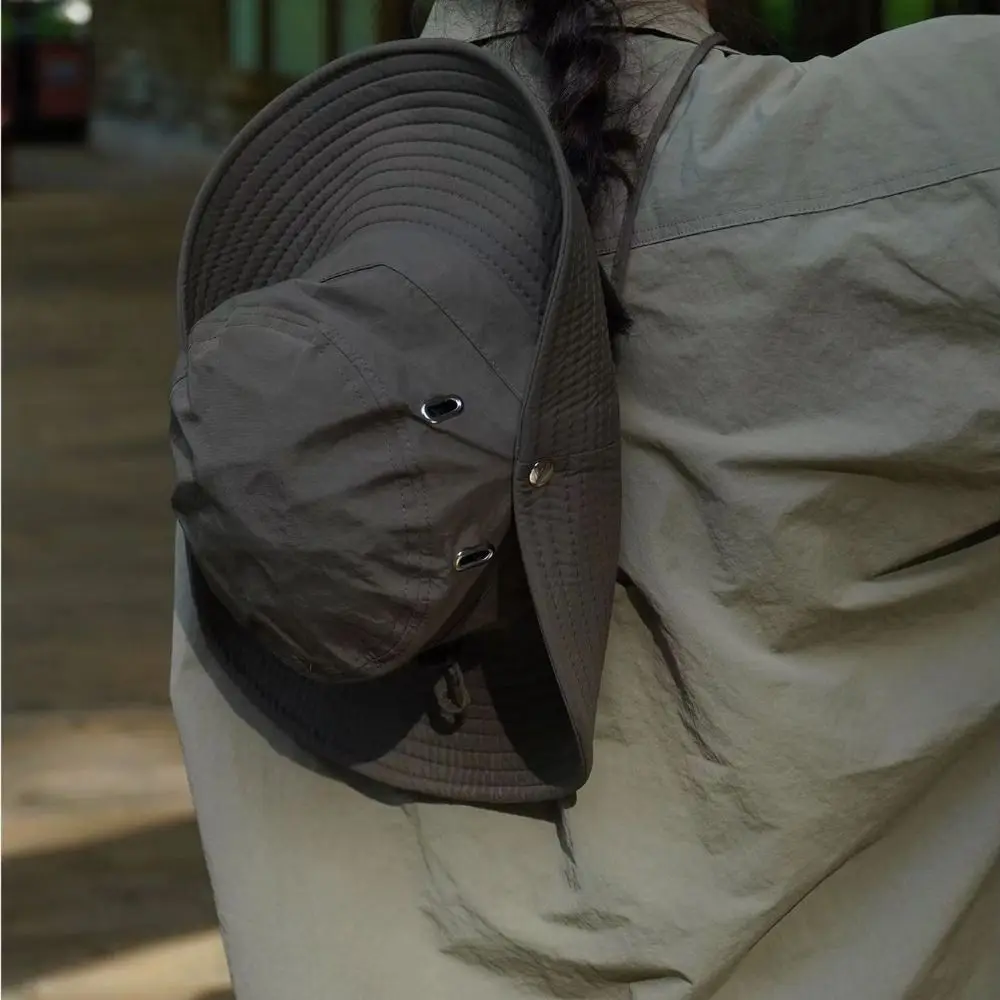 Outdoor Drawstring Fishing Hat Big Brim Sun Protection Sun Hat Anti-UV Breathable Mountaineering Caps