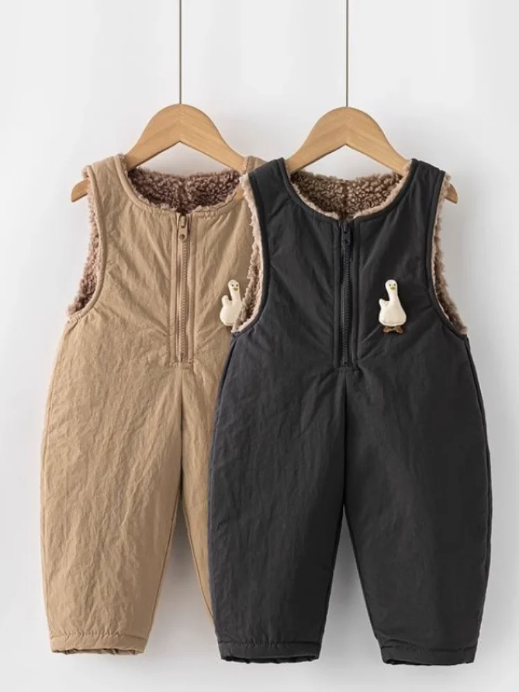 Kombinezon niemowlęcy z aksamitu jagnięcego Thiened, zimowe ubrania dla dzieci, ocieplane bawełną spodnie, modne spodnie dla małych dzieci.