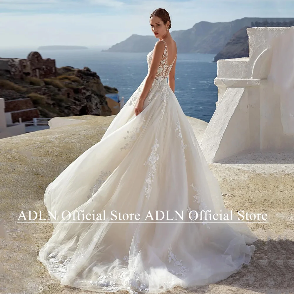 فستان زفاف كلاسيكي للمرأة العروس مخصص الخامس الرقبة بلا أكمام عودة زيبر سويب تراين تول ألف خط بوهو فستان زفاف