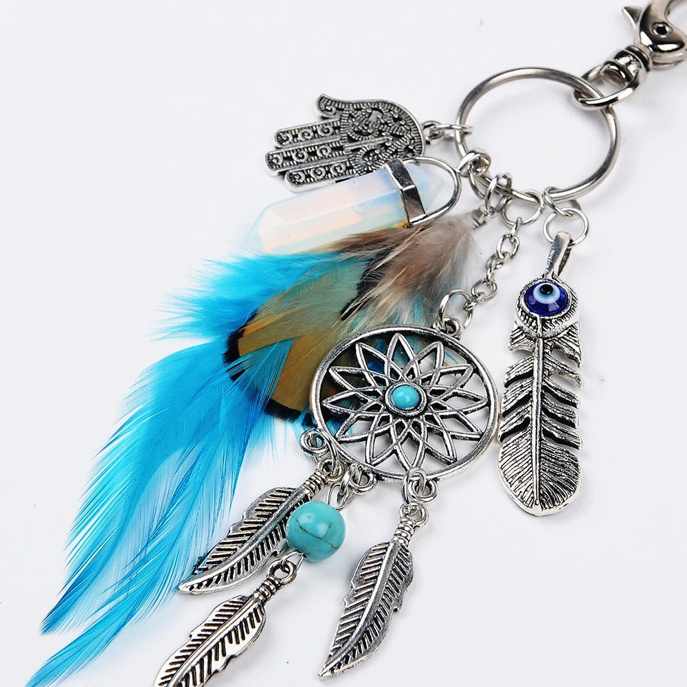 European and American Bohemian Keychain Dream Catcher Feather Opal Alloy Car Keychain Pendant