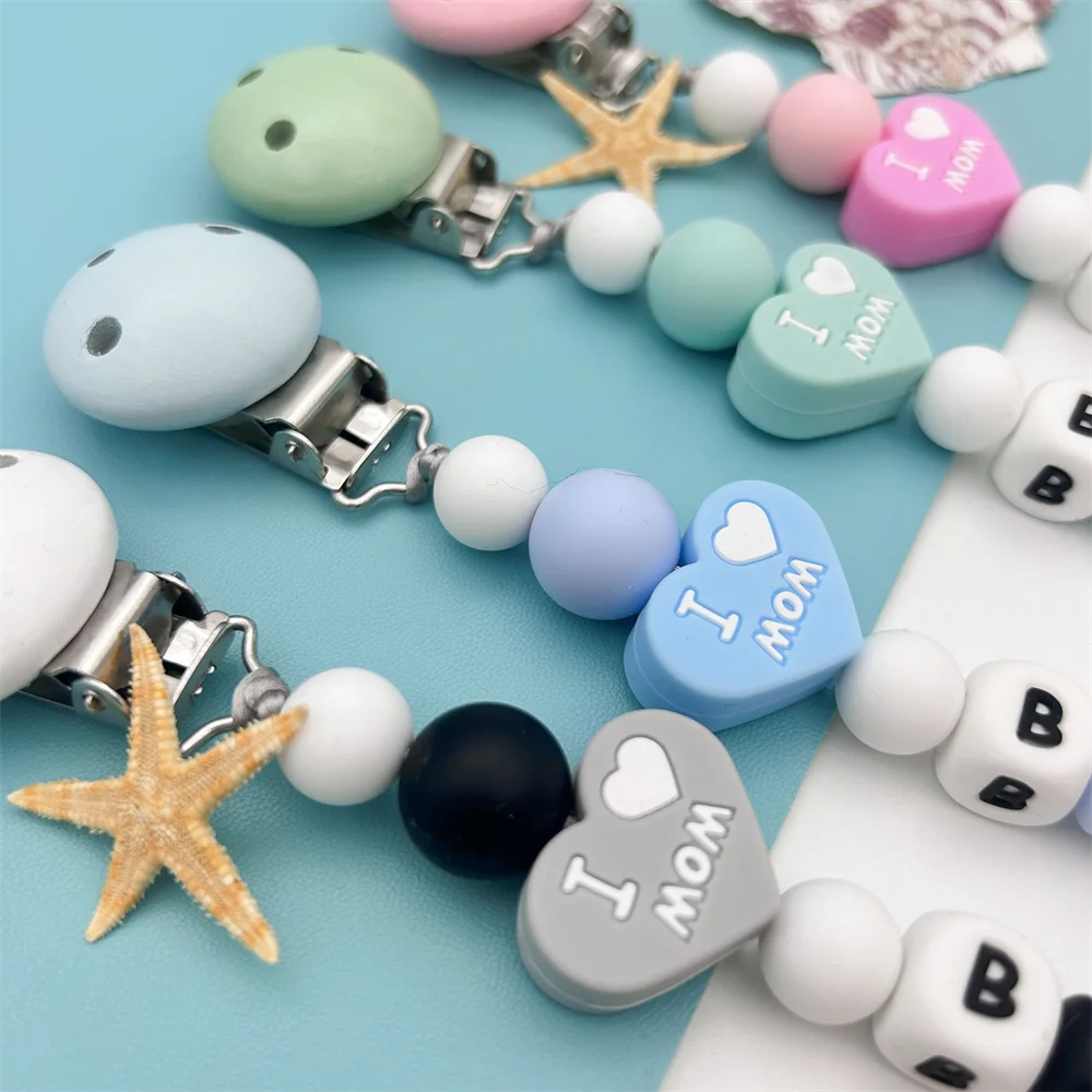 Personalized English Russian Alphabet Name Baby Penguin Clips Pacifier Holder Chain Teether Pendant Baby Accessories Kawaii Gift