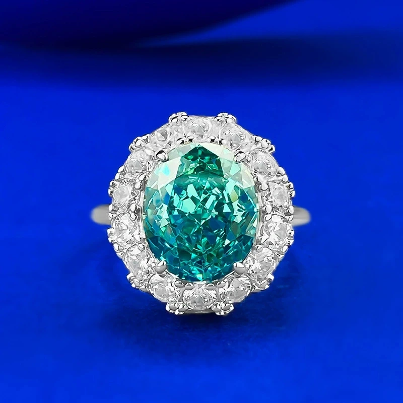 

S925 Silver Luxury Set with Gemstones 10*12 PARC Green Ice Flower Ring