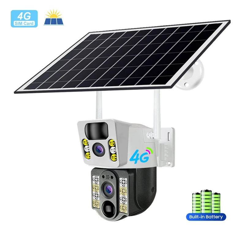 8MP 4K HD Solar 4G Sim Dual Lens Low Powered V380pro Smart Security IP Cameras Outdoor PIR Human Detection