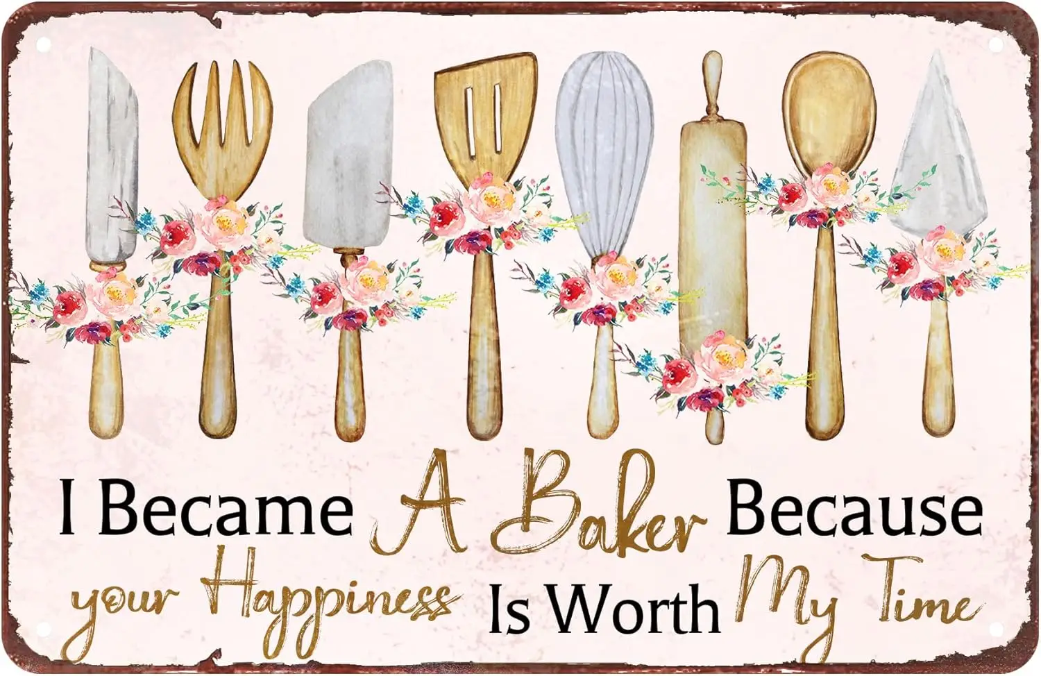 Kitchen Decor Bakery Decor Vintage Metal Tin Sign - I Became A Baker - Bakery Wall Decor Metal Poster Plaque For Home Kitchen Co