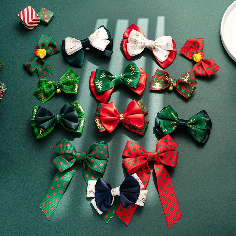 

Christmas Bow Hair Clips Ribbon Bows Alligator Clips Hairpin Christmas Headdress Hair Accessories for Party Women Girls