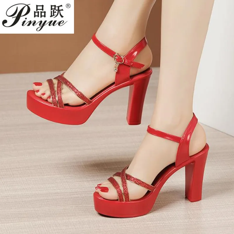 

10cm 13cm Heel Platform Sandals Rhinestone Summer Shoes Woman Sexy Sandals Career party shoes Size 32-43