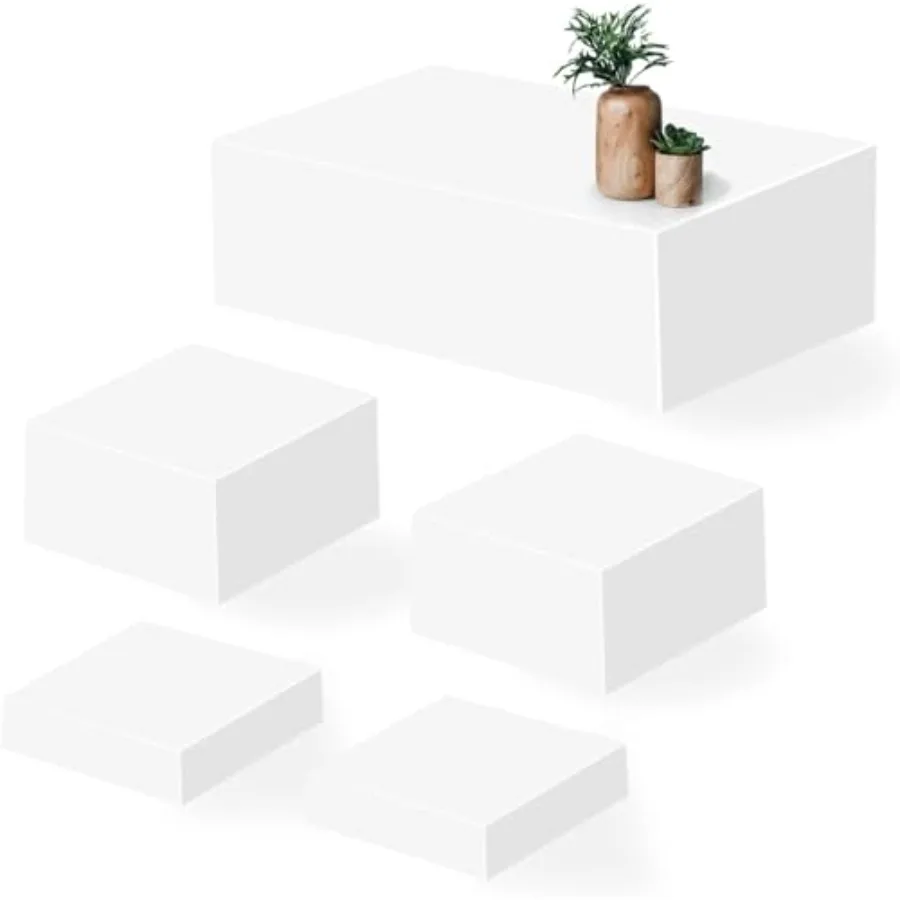 

Large Buffet Risers Set of 5, 16"x8"x5" Display Stands, White Acrylic Food Risers for Party, Dessert Table, and Catering, Nestin