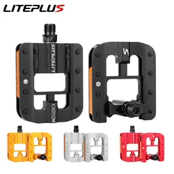 LITEPLUS Folding Bicycle Pedals Foldable Pedals Bicycle Aluminum Alloy Pedals Anti-skid Spikes With Reflector