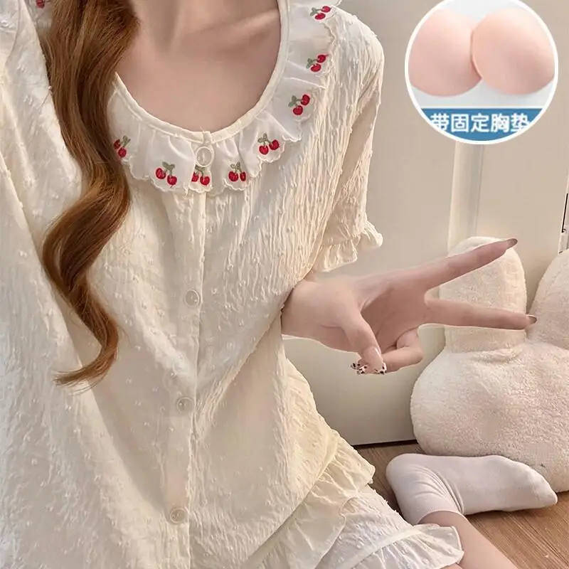 Sweet Lovely Girl Comfortable Breathable Home Clothes Pajamas Summer Fashion Women's Short Sleeved Set New Trend Skin Friendly