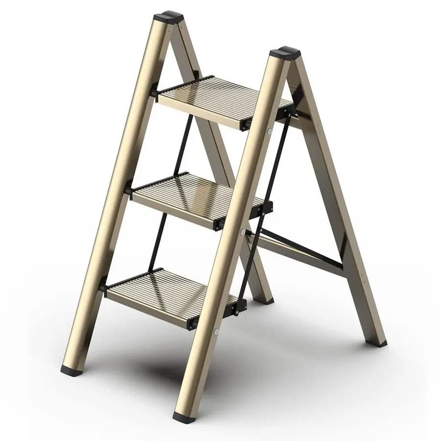 Scaletta A 3 Gradini, Sgabello Pieghevole Con Pedale Largo, Alluminio Antiscivolo Leggero Ma Resistente, Carico 150 Kg, Design Moderno E Carino Per Ind-image