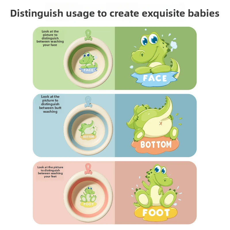 Cute Cartoon Dinosaur Foldable Baby Washbasin 3-Pack | BPA-Free Portable Basins for Face, Foot & Bottom | Dinosaur Themed Newbor