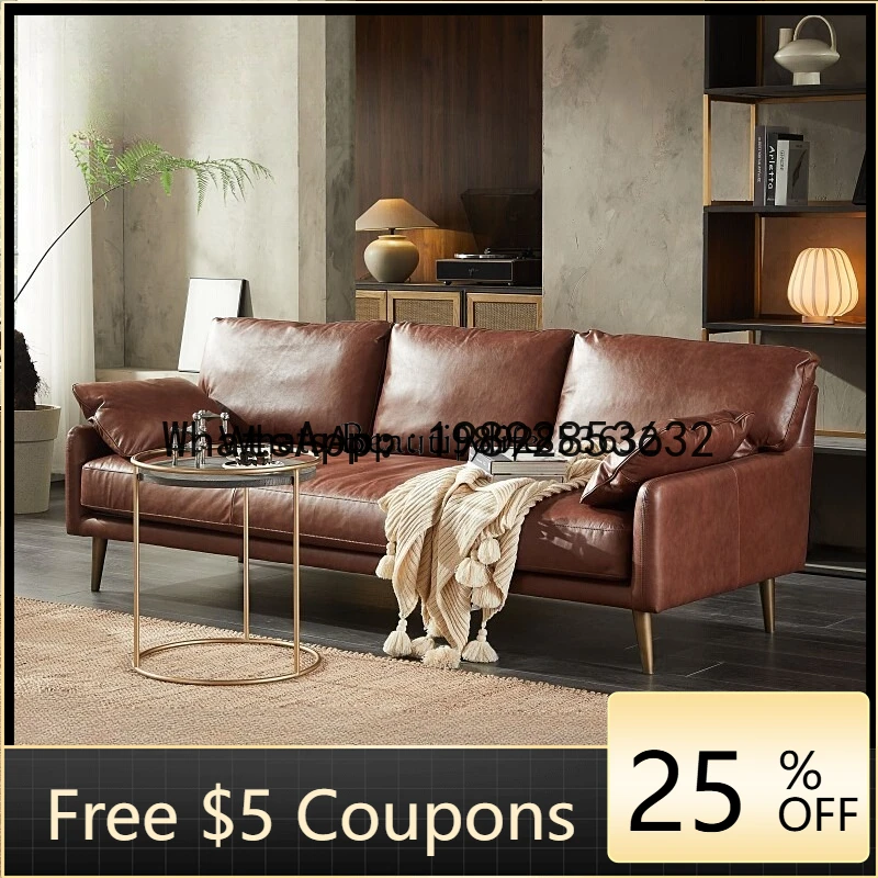 

YZ Nordic postmodern simple small apartment living room full leather sofa retro wind oil wax leather