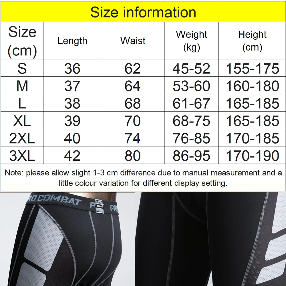 Breathable Men\'s Sports Jogging Tights Short Pants Fitness Compression Bottom Gym Training Workout Sportswear Patchwork