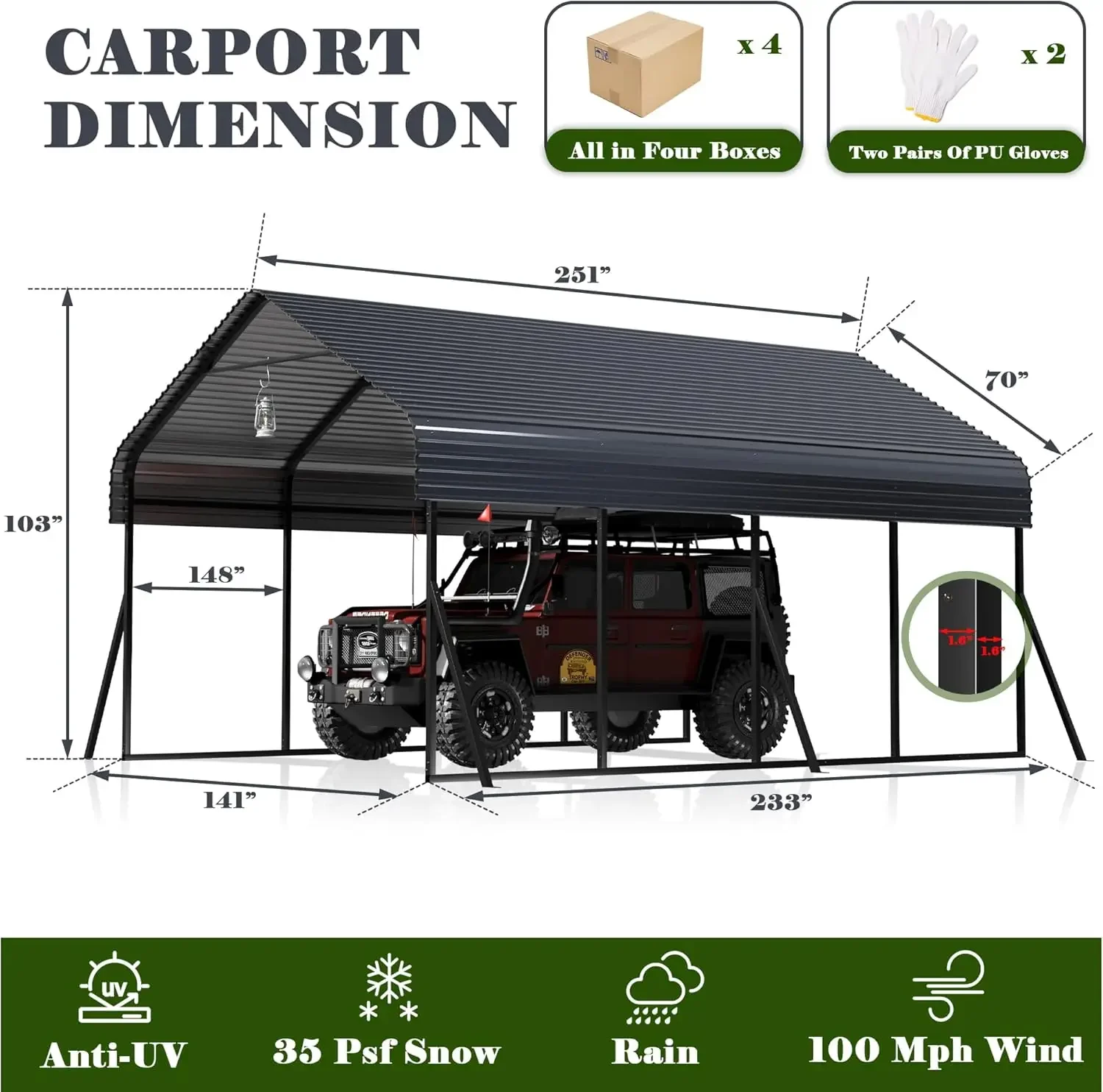 12x20 Heavy Duty,Metal Carport with Reinforced Structrure and Base,Outdoor Garage Car Shelter Frame for Pickup