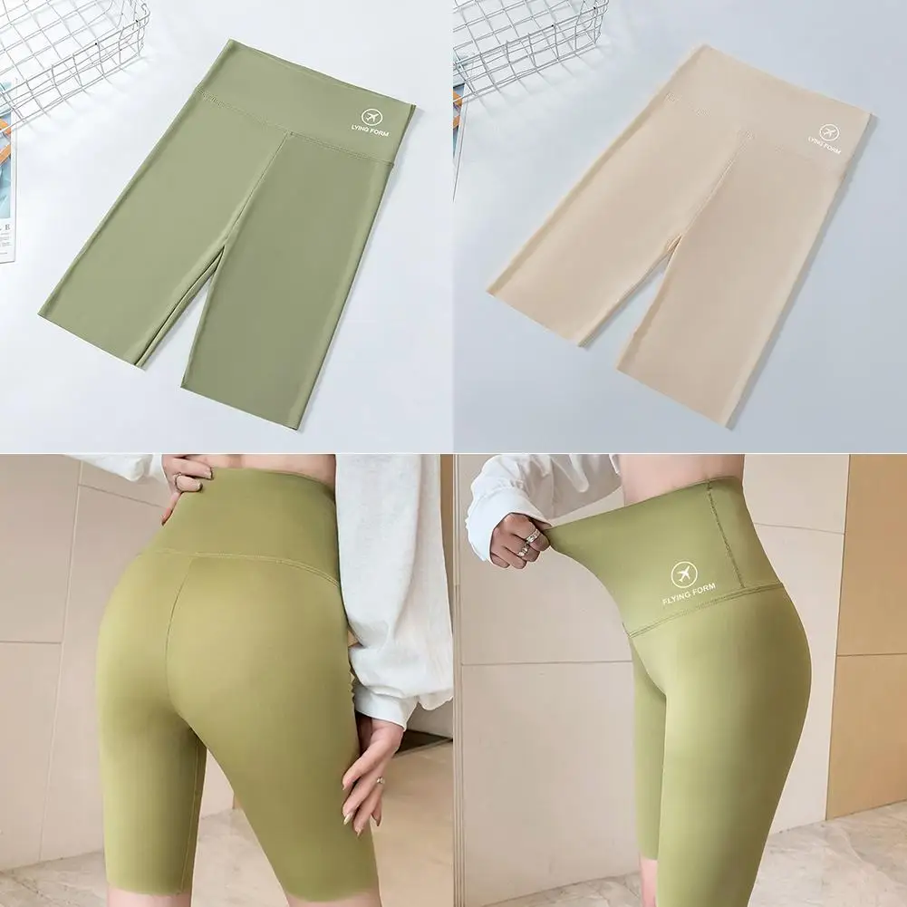 Sommer Frauen Outdoor Fitness Yoga Shorts tragen Eis Seide hohe Taille Hosen Reithose Übung Hai Sicherheit Fünf-Punkt Leggi K3e3