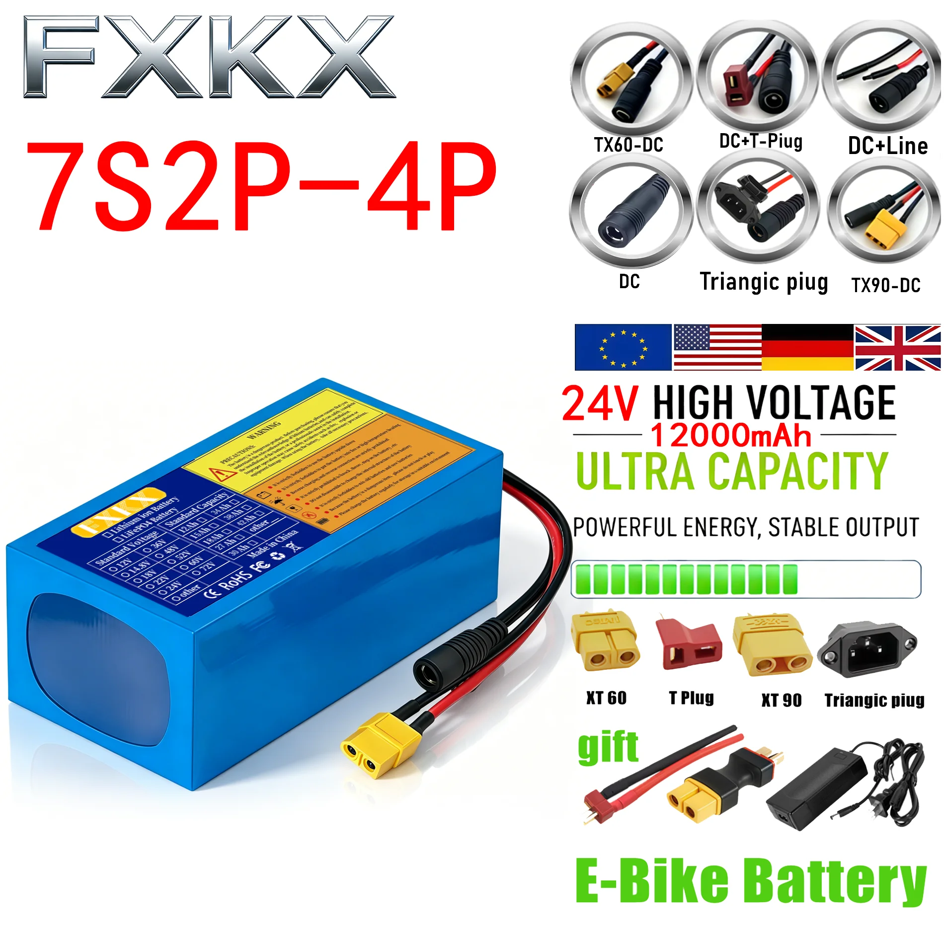 High-Capacity 24V 12000mAh 7S4P 18650 Rechargeable Lithium Battery Pack - for Electric Wheelchairs and Scooters