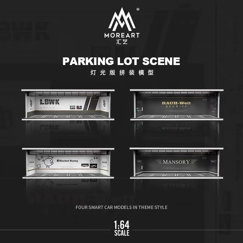 

TimeMicro+MoreArt 1:64 RWB theme lighting version assembled car model parking garage scene