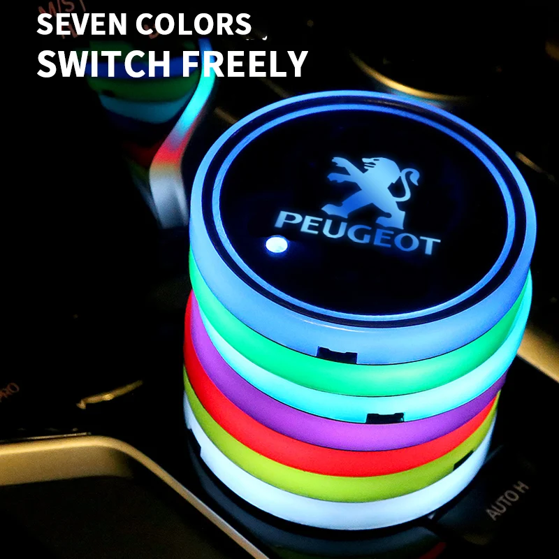 Car styling LED Luminous Car Water Cup Holder Coaster Lamps For Peugeot 308 408 508 RCZ 208 3008 2008 206 207 307 Car Accessorie