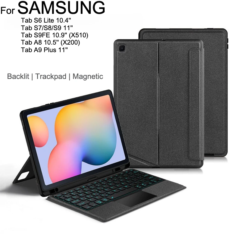 

Съемный чехол с подсветкой для Samsung Tab S6 Lite 10,4 дюйма S7/S8/S9 FE A8 10,5 A9 Plus, трекпад, Bluetooth-клавиатура, принципиально