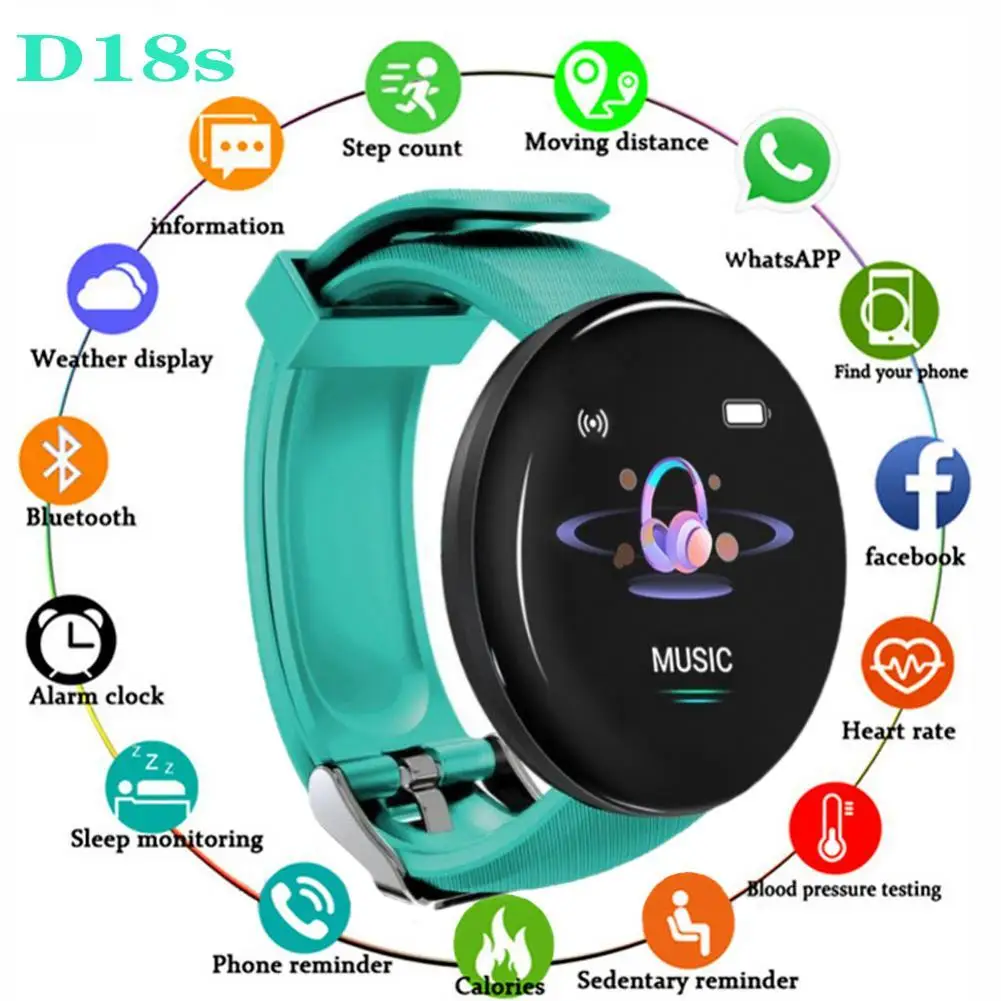 

D18 Smart Watch Colorful Touch Screen Sport Bracelet Pedometer Smart Watch Fitness Heart Rate Monitor Women Clock Smartwatch