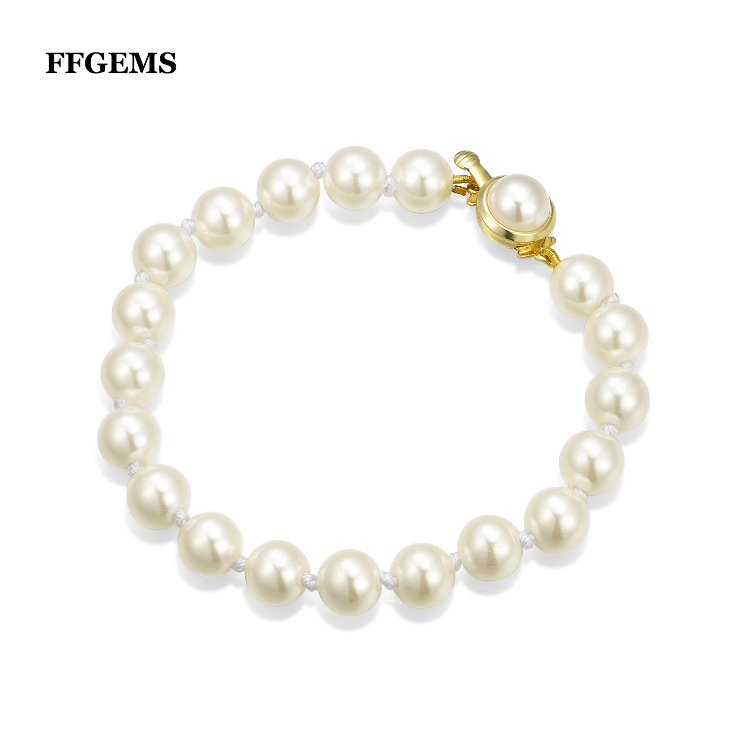 FFGems Newest Knotting White Glass Pearl 8mm 18inch Necklace and Bracelet with Earring Set Wedding Party for Women Gift With Box