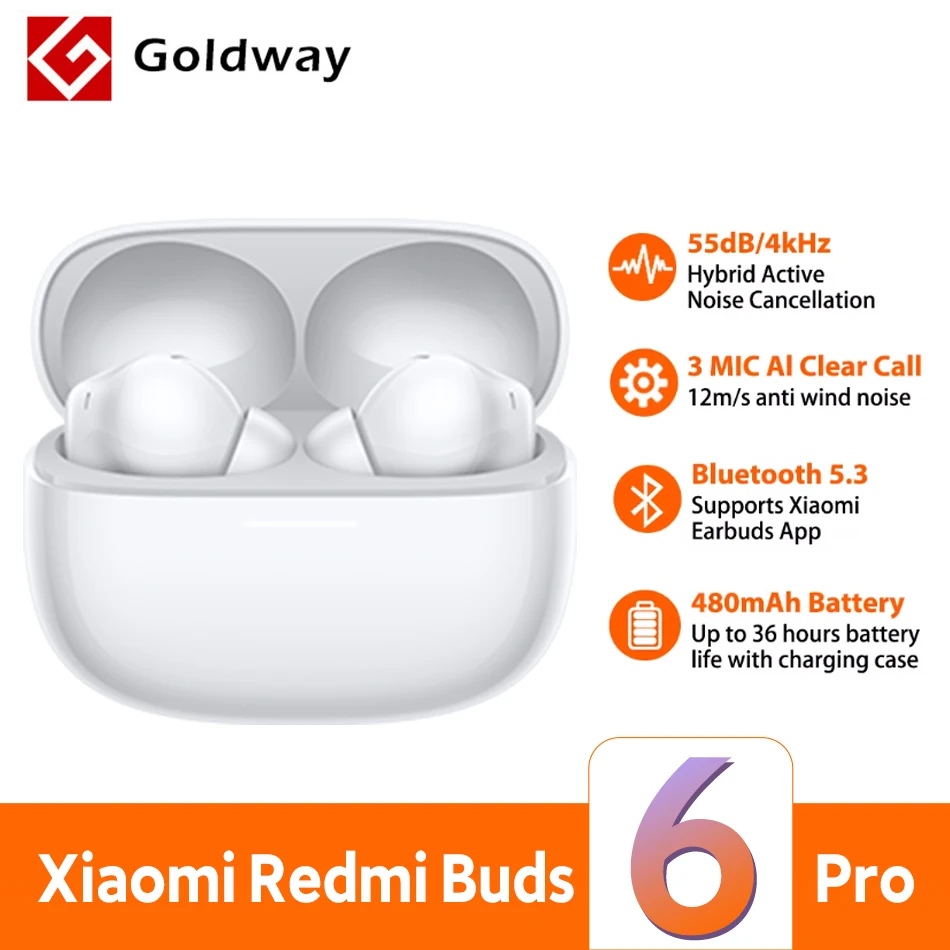 Xiaomi Redmi Buds 6 Pro TWS Earphone 55dB Active Noise Cancellation 3 MIC Al Clear Call 36 hours battery life Mi Earbuds Headset