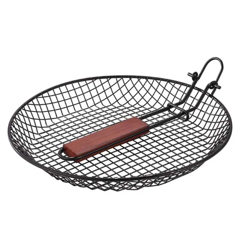 

Portable Foldable Steel Carbonl Grill Basket Perforated Non Stick Grilled Vegetable Net Round Reusable Barbecue Pan BBQ
