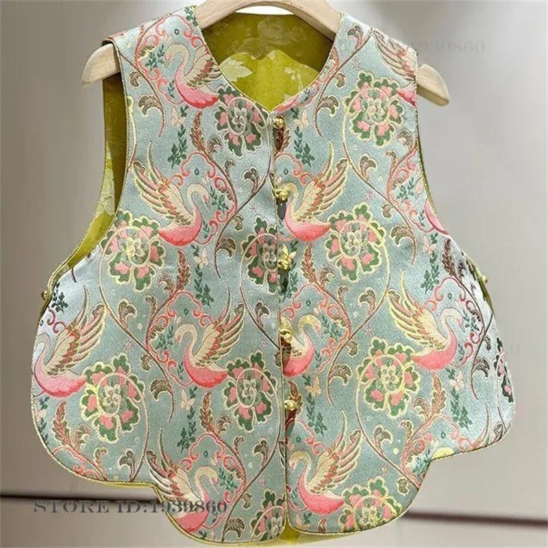 

Embroidered Cheongam Top Women's Vest Jackets Traditional Chinese Qipao Coat Summer National Style Costume Hanfu Waistcoat Shirt