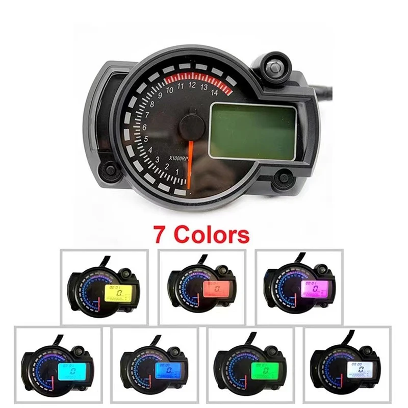 New 2024 Universal LCD Digital Motorcycle RX2N Odometer Speedometer Meter Instrument Adjustable MAX 299KM/H 7colors Dashboard