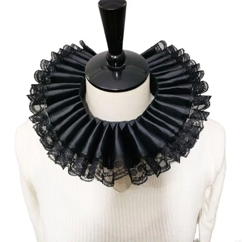 K1ME Elizabethan Collar Lace Trim Ruffle Neck Collar Victorian Shawl Wrap