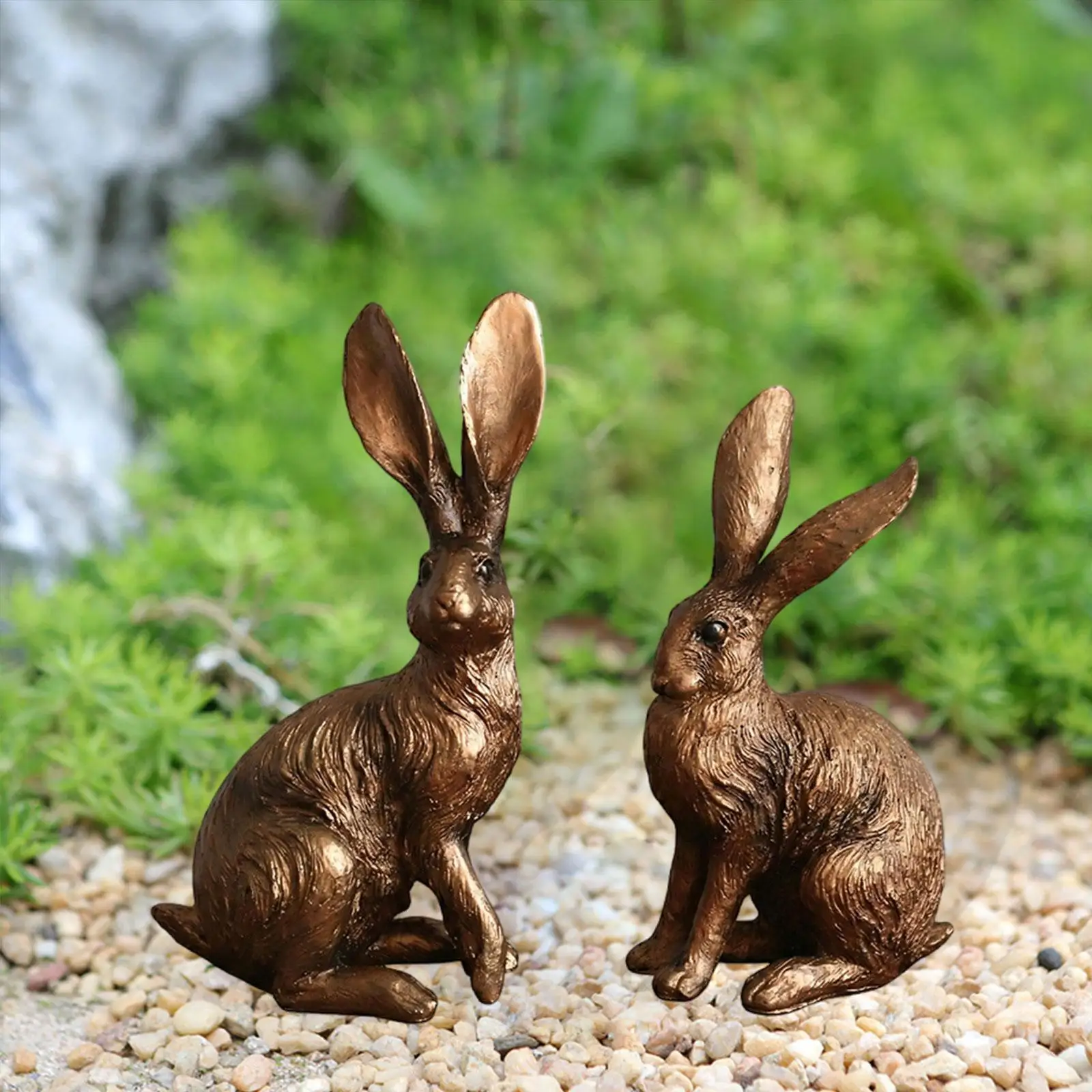 Resin Rabbit Statues Vintage Bunny Figurine Decorative Sculpture Animal Ornament