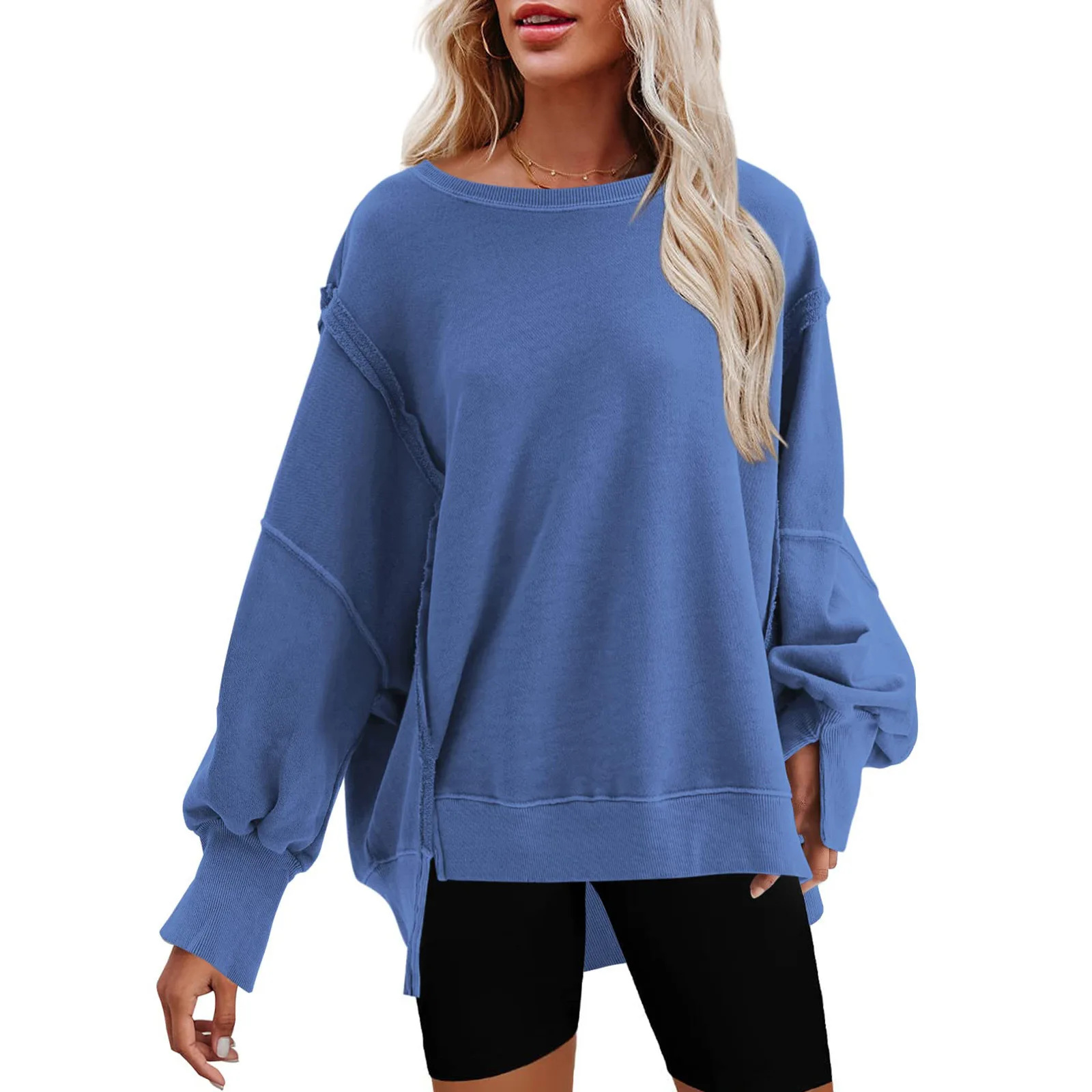 Autumn New Solid Color Pullover Round Neck Long Sleeve Top Women\'s European and American Long casual Loose Sweater Women\'s Wear