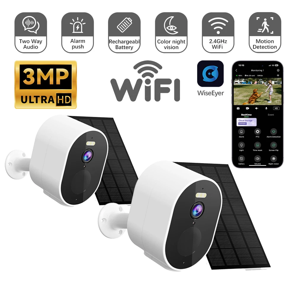 

XVIM 2Pack Wireless Outdoor Solar Security Camera 3MP Ultra HD 2.4GHz WiFi Color Night Vision Motion Detection Two-Way Audio