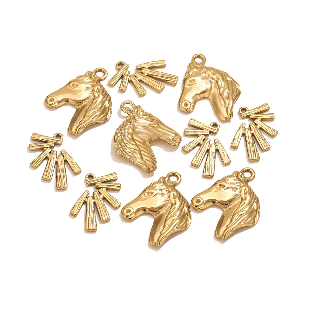 5 Stück Charms aus Edelstahl, Pferdekopf, 29 x 22,5 mm, vergoldet, zur Schmuckherstellung für DIY-Halsketten, Armbänder, handgefertigte Bastelzubehör