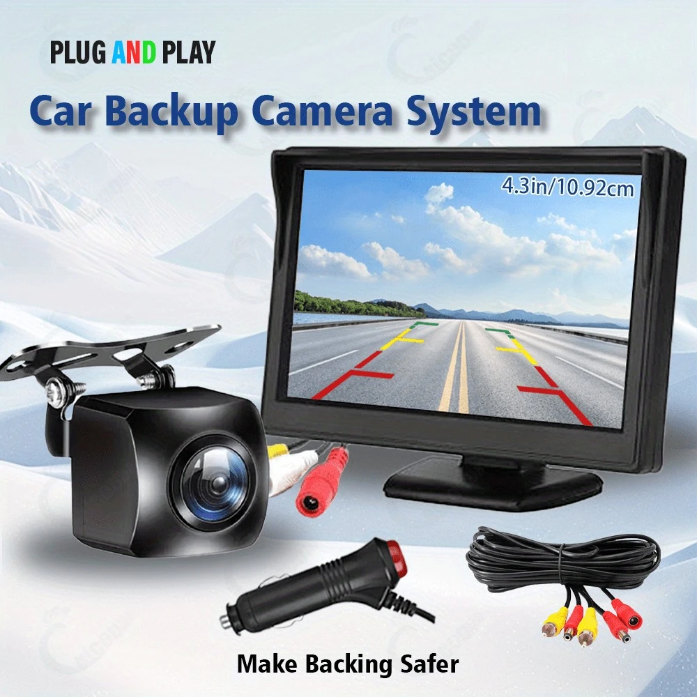 4.3-Inch Display HD Backup Camera Kit, Plug and Play Adjustable Mounting Angle, Perfect for Cars, Pickup, Trucks, Caravans, SUVs