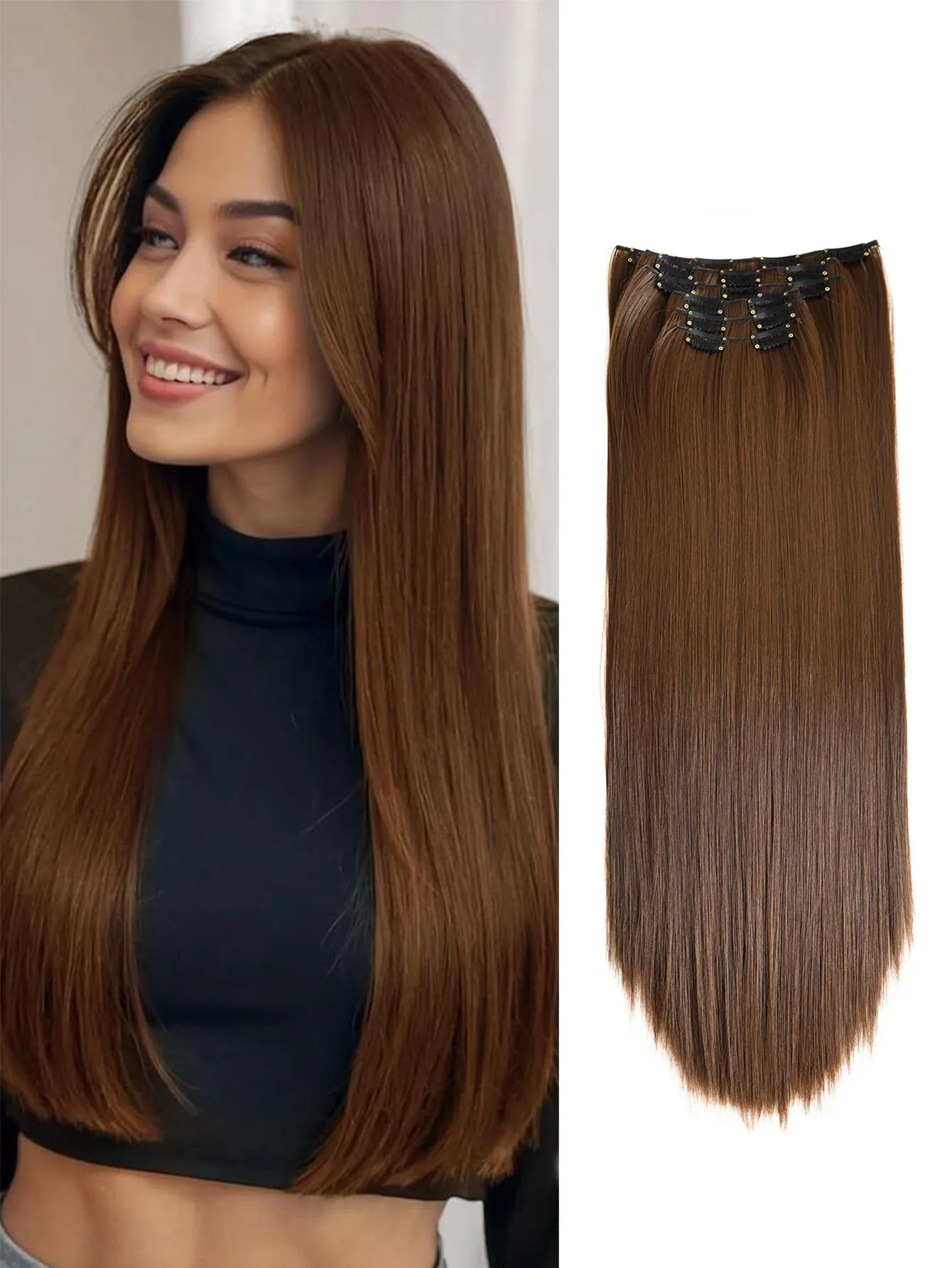 

Набор из 6 прямых синтетических накладных прядей для волос длиной 24 дюйма для женщин, шелковистые, прямые, синтетические.