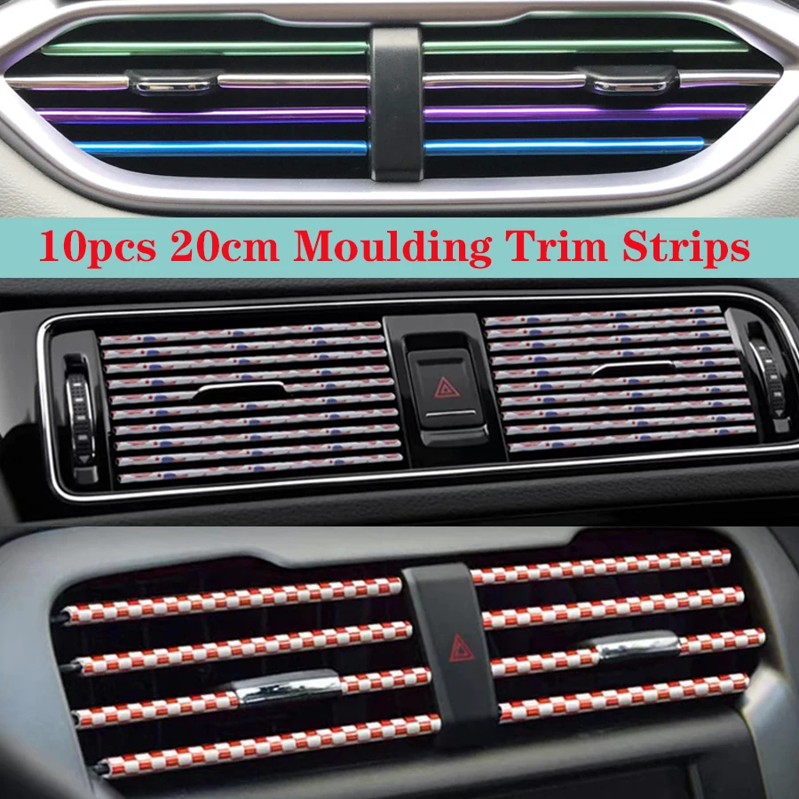 10PCS 20cm Universal Car Air Conditioner Outlet Decorative U Shape Moulding Trim Strips Decoration Car Styling Accessories