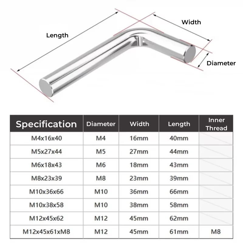 304 Stainless Steel 7 Shape Right Angle Hook Screw L Shaped Hooks Screws Bolts M4 M5 M6 M8 M10 M12