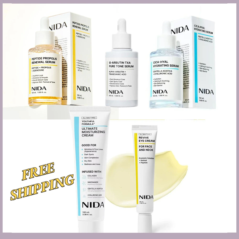 Kit de cuidado de la piel definitivo Corea NIDA, crema probiótica para ojos con retinol, suero TXA, esencia hidratante para renovación de propóleo