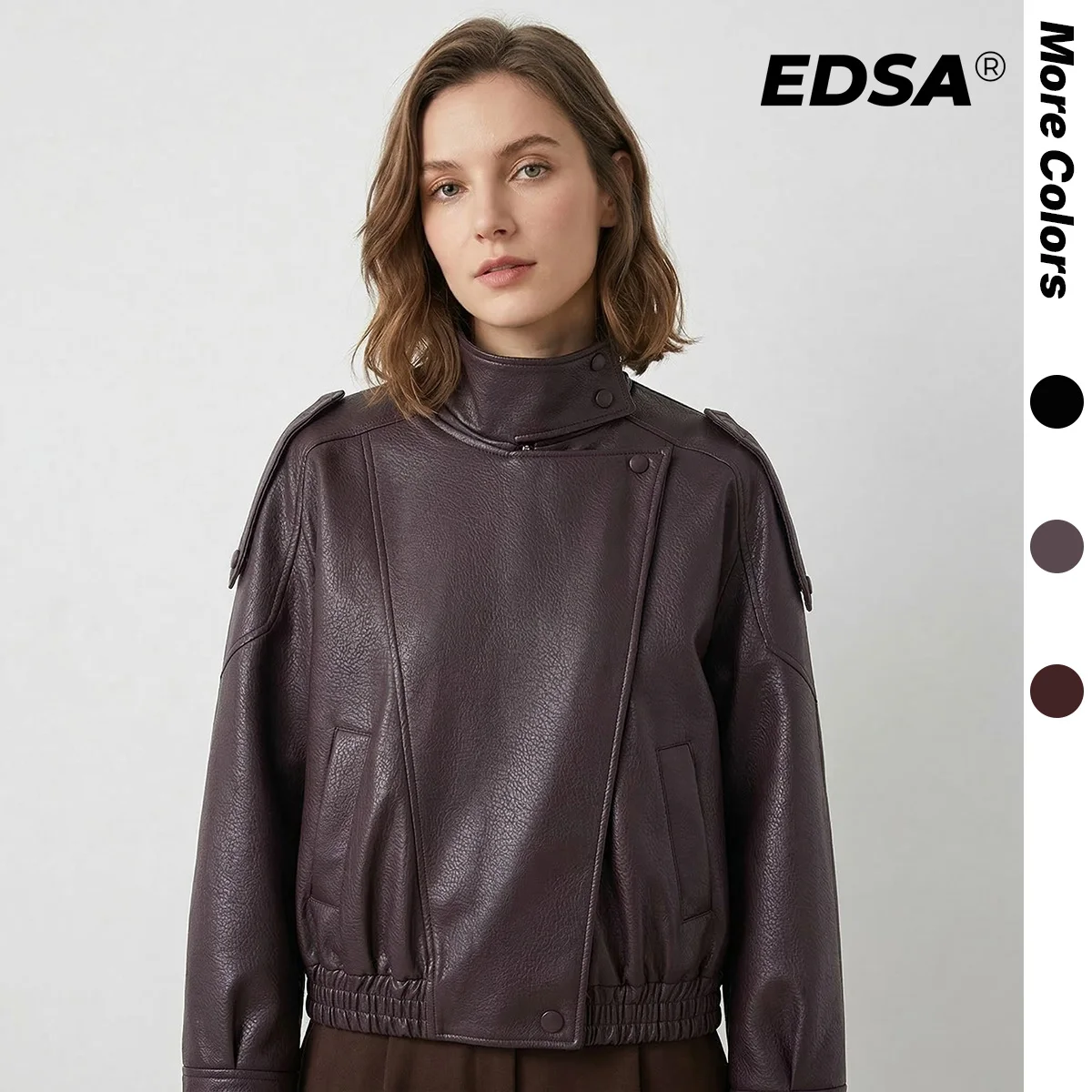 

EDSA Women Faux Leather Jacket Motorcycle Style Spring Autumn Long Oversized Outdoor Jacket Outerwear